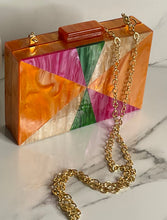 Load image into Gallery viewer, Marble colorful clutch with gold chain strap